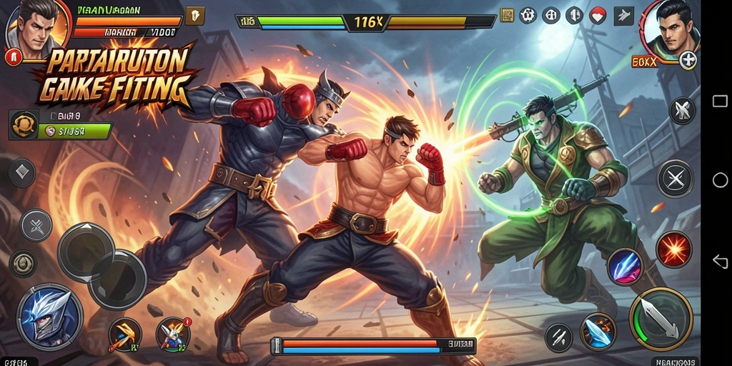 Screenshot utama <strong>116X</strong> menunjukkan aksi pertarungan yang mengesankan.