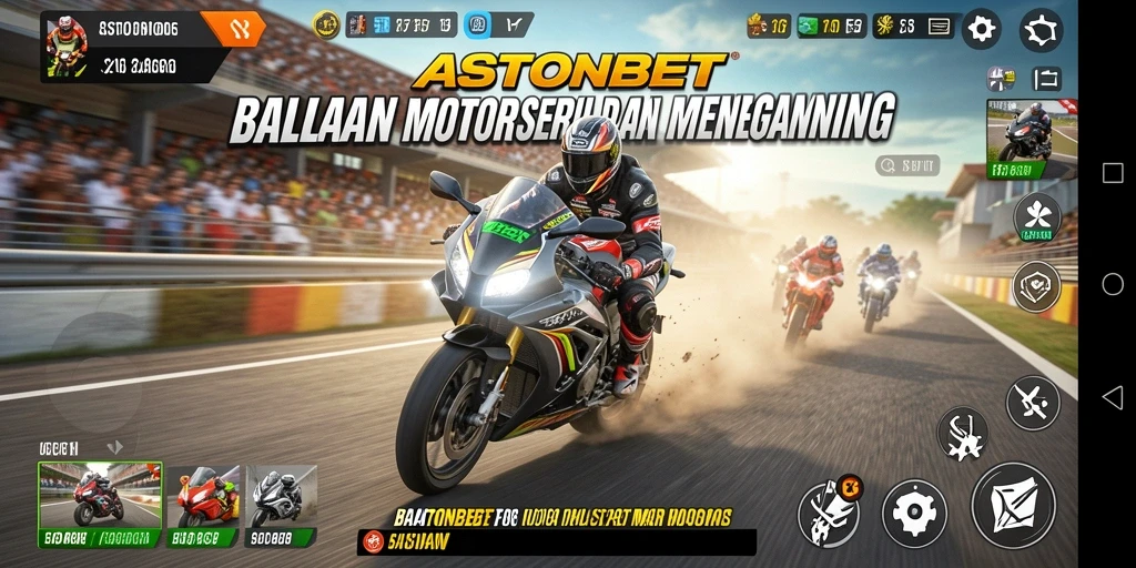 Tampilan gameplay ASTONBET yang menegangkan saat balap motor.