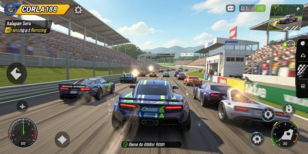 Screenshot gameplay CORLA188 menampilkan aksi balapan yang mendebarkan.