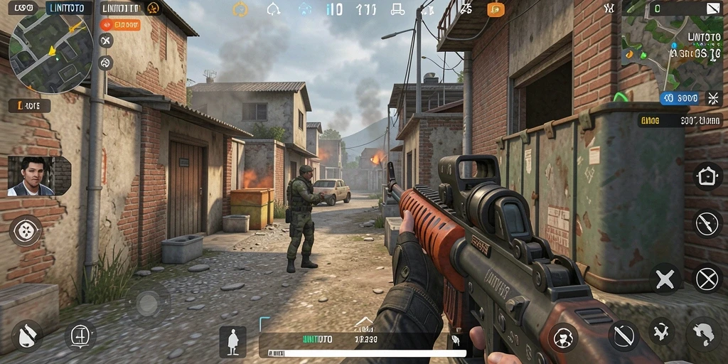 Gambar gameplay LINITOTO dengan aksi tembak-menembak yang mendebarkan.
