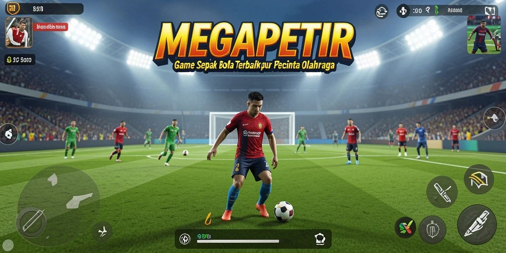 Tangkapan layar utama MEGAPETIR menampilkan gameplay menegangkan dalam sepak bola.
