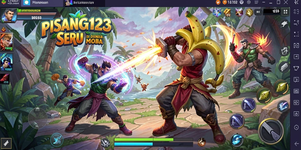 Tangkapan layar PISANG123 menampilkan aksi pertempuran yang intens dalam permainan MOBA.