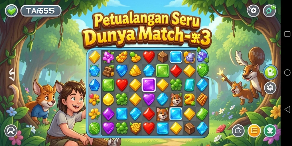 Tampilan gameplay TAR555 yang penuh warna dan menantang.