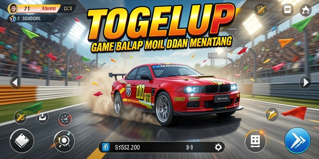 Tampilan gameplay seru TOGELUP dengan mobil balap cepat.